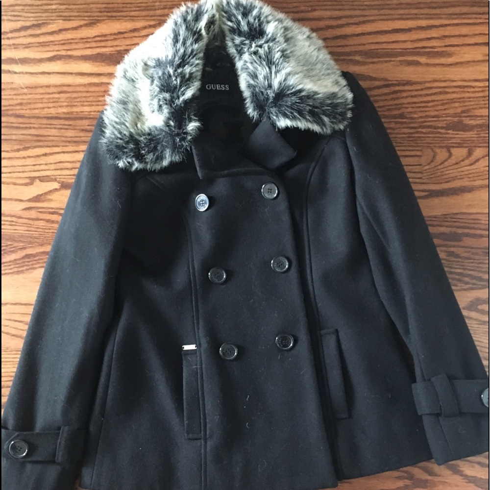 GUESS WOMENS JACKET WITH FAUX FUR COLLAR